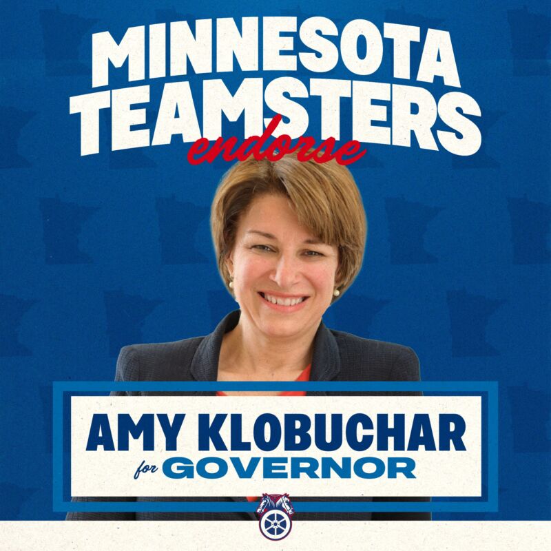 Image for the Tweet beginning: Minnesota Teamsters are endorsing Senator